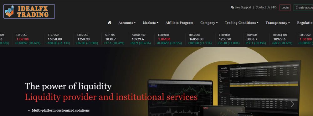 Appearance of the IdealFXTrading site